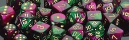 [2100000057597] 	Green-Purple w/gold Gemini™ Polyhedral 7-Die Sets